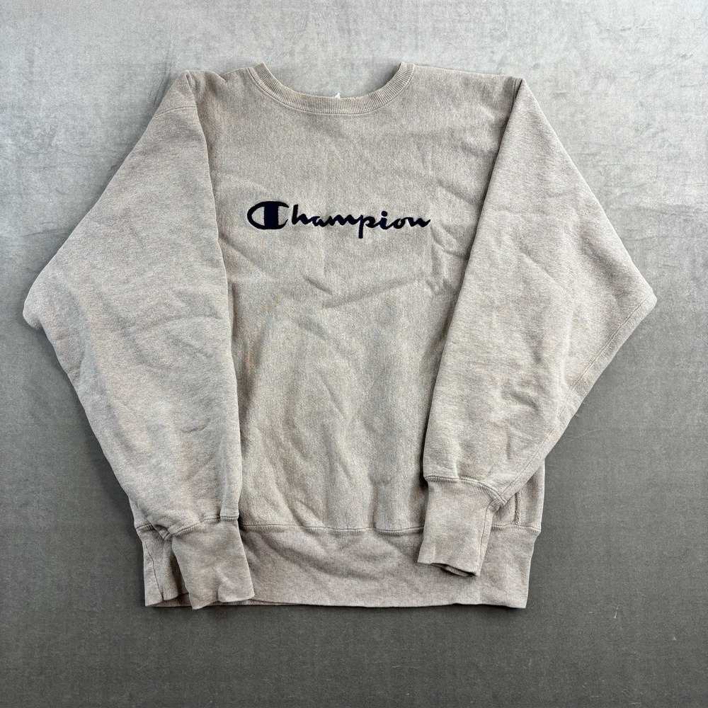 Champion‎ Reverse Weave Crewneck Sweatshirt Grey Embroidered Logo Mens Large
